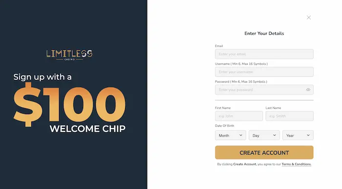 Limitless Casino CA reg